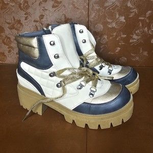 (Size 8.5) Sugar Brand Hiking Boots Women's Cream Gold Laces Combat Boot